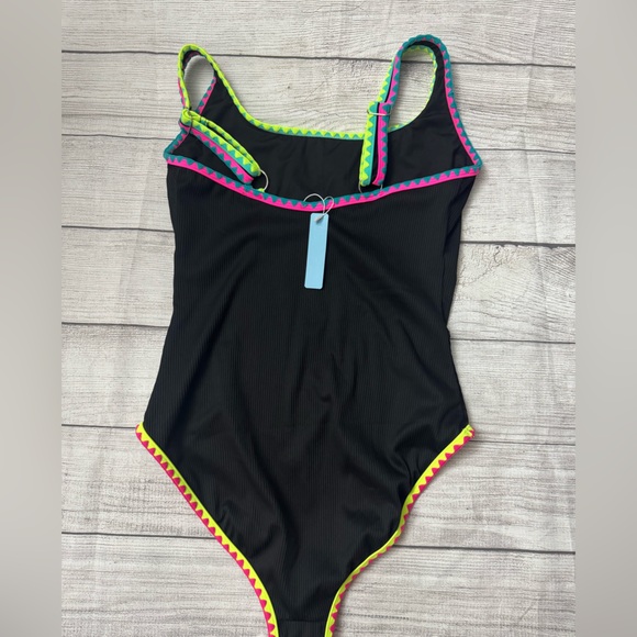 NEW L popvil Women's One Piece Swimsuit Bathing Suit Neon 1 Piece Black - Picture 5 of 6